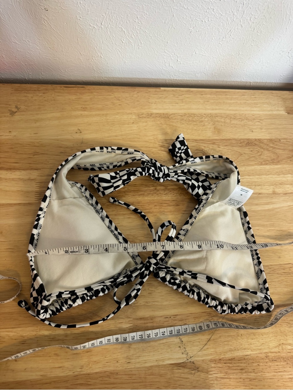 Wild Fable Black & White Funky Check Triangle Tie String Bikini Top - Picture 8 of 8